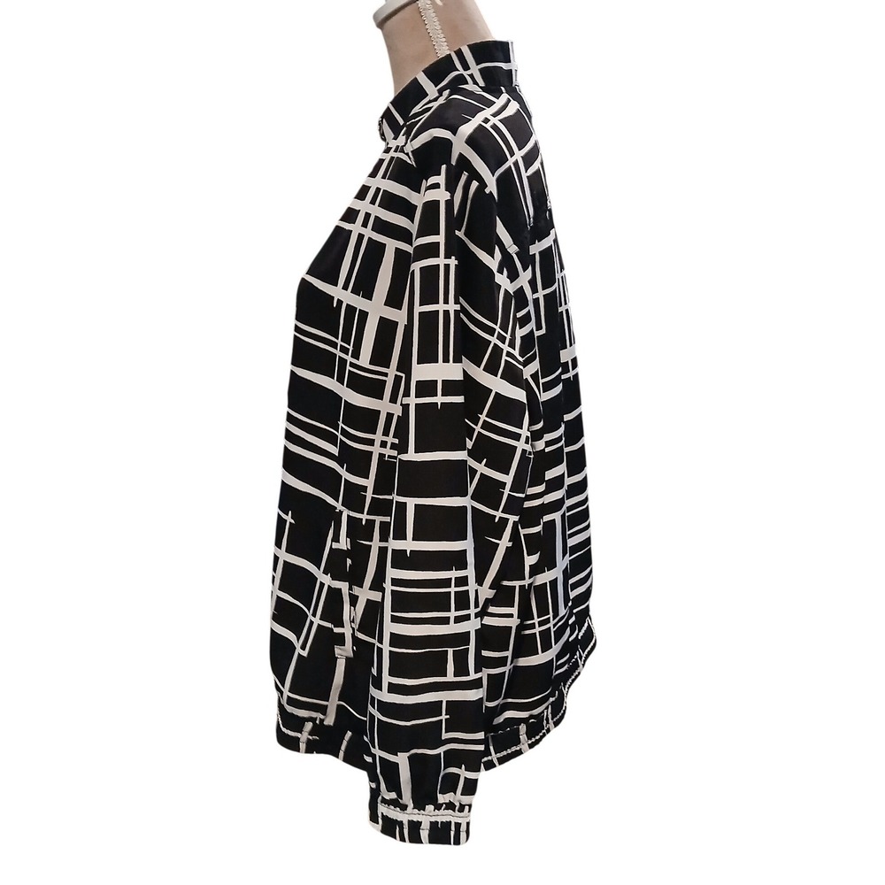 Susan Graver 2x Black and White Geometric Zip Up Bomber Jacket Womens Spring - Picture 4 of 12